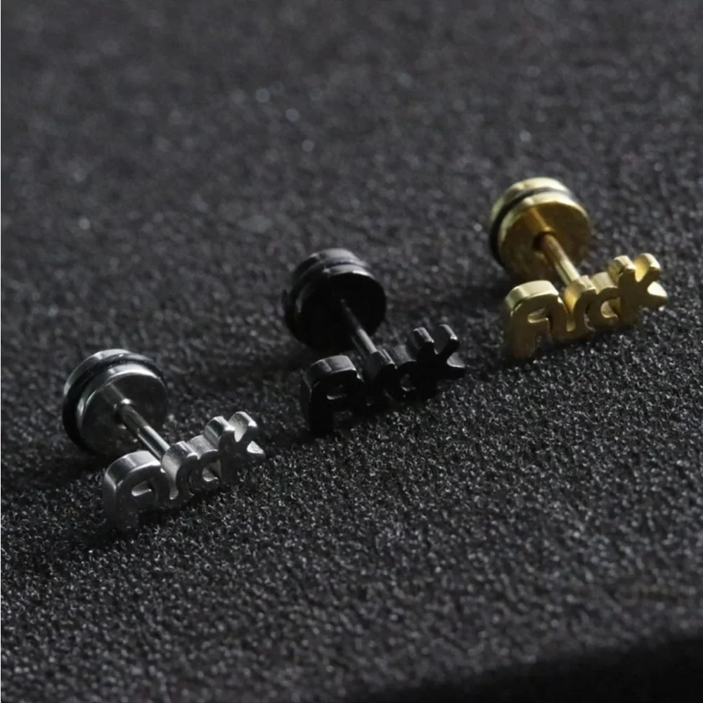 Single Accent Unisex Fashion Stainless Steel Letter Ear Stud Earrings Women Men